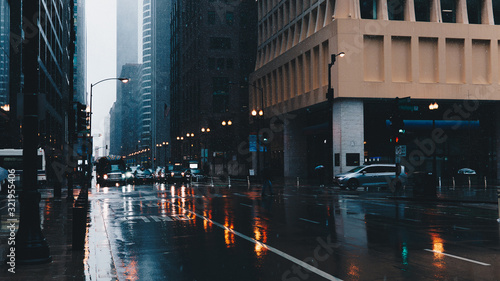 rainy street in a big city with traffic