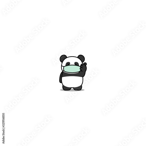 Cute panda wearing medical mask and giving thumbs up, vector illustration