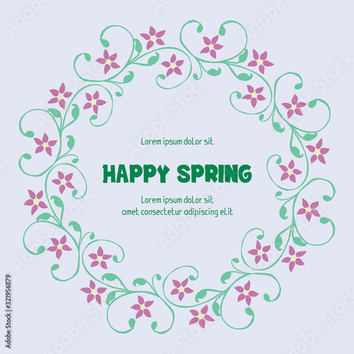 Crowd pink flower frame and unique leaf pattern, for happy spring greeting card design. Vector