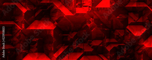 Geometric red glowing crystal glass futuristic background
