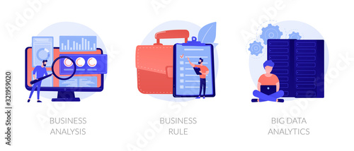 Accounting service, corporate policy, global statistical research icons set. Business analysis, business rule, big data analytics metaphors. Vector isolated concept metaphor illustrations