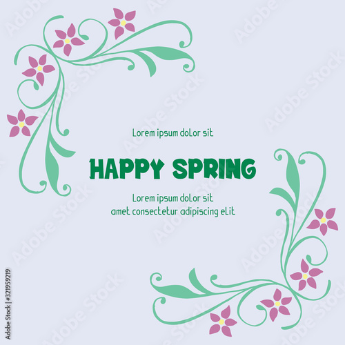 Happy spring greeting wallpaper card design  with seamless pattern of leaf and pink floral frame. Vector