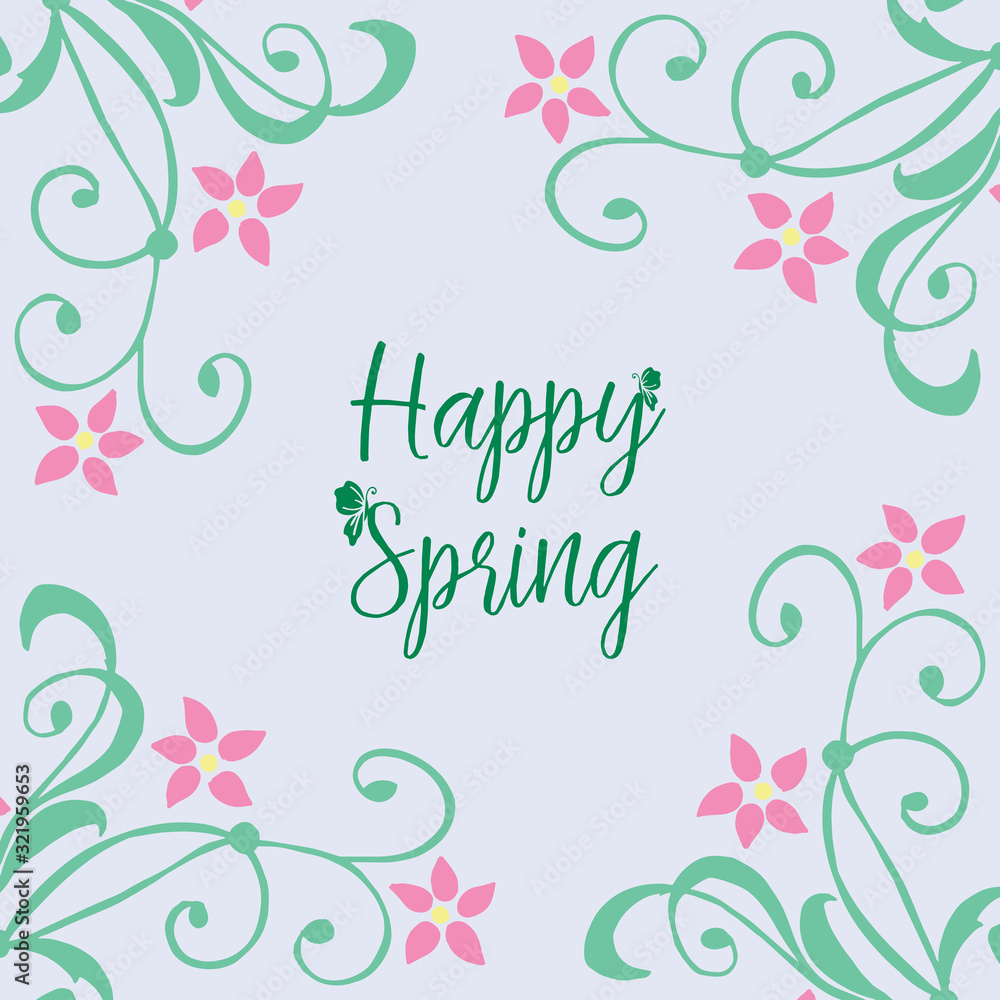 Antique shape of leaf and pink flower frame, for happy spring greeting card wallpaper design. Vector