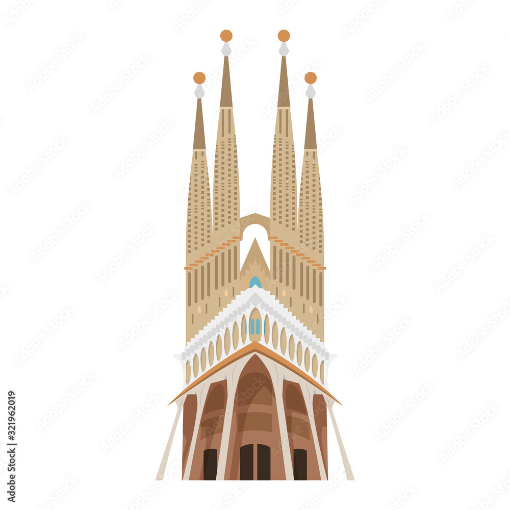 Fototapeta premium Basilica of the Holy Family (Barcelona, Spain). Isolated on white background vector illustration.
