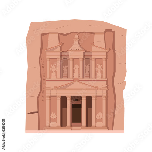 Petra (Jordan). Isolated on white background vector illustration.