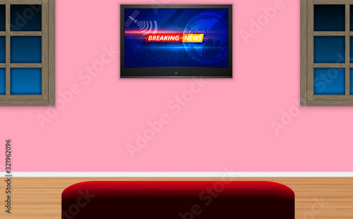 breaking news live on the lcd tv in the living room	
