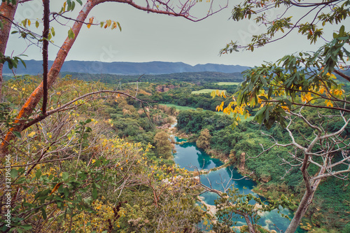 Panoramic beautiful deep forest waterfall in (EL SALTO-EL MECO) san luis potosi México, photo