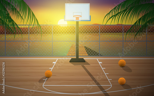 outdoor basketball court on the beach in the morning	