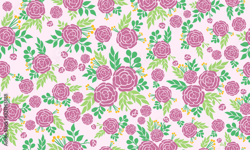 Beautiful rose flower for spring, with cute leaf and floral pattern design.