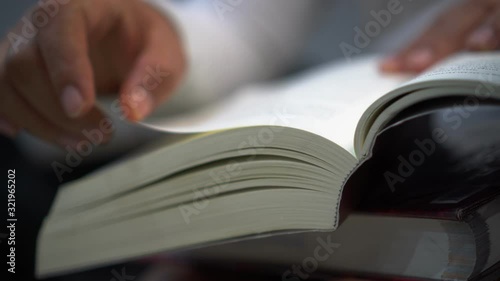 Reading book, opening books for education learning in textbook literature in home or academic on read desk at library school classroom. Relaxing or hobby to learn in knowledge, Education study concept