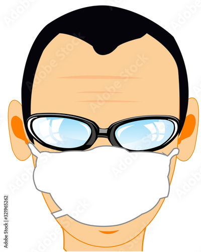 Man in defensive gauze armband from contamination