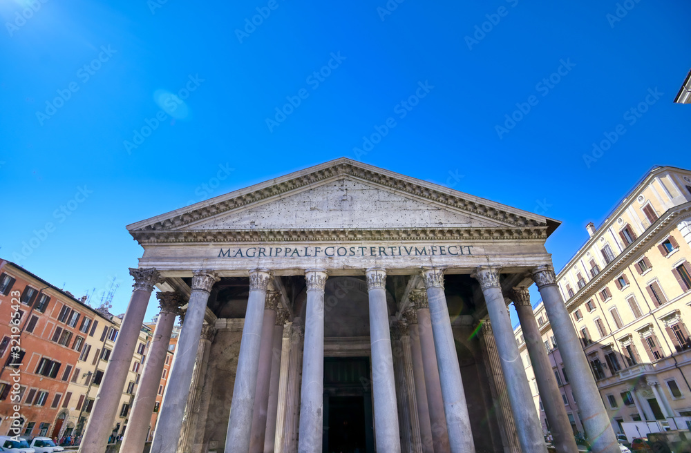 The exterior of The Pantheon located in Rome, Italy.