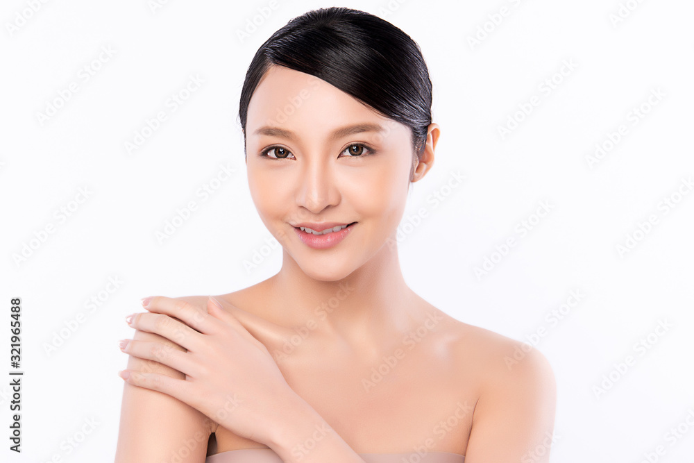 Portrait beautiful young asian woman clean fresh bare skin concept. Asian girl beauty face skincare and health wellness, Facial treatment, Perfect skin, Natural makeup, on white background,two Portrait beautiful young asian woman clean fresh bare skin concept. Asian girl beauty face skincare and health wellness, Facial treatment, Perfect skin, Natural makeup, on white background,two