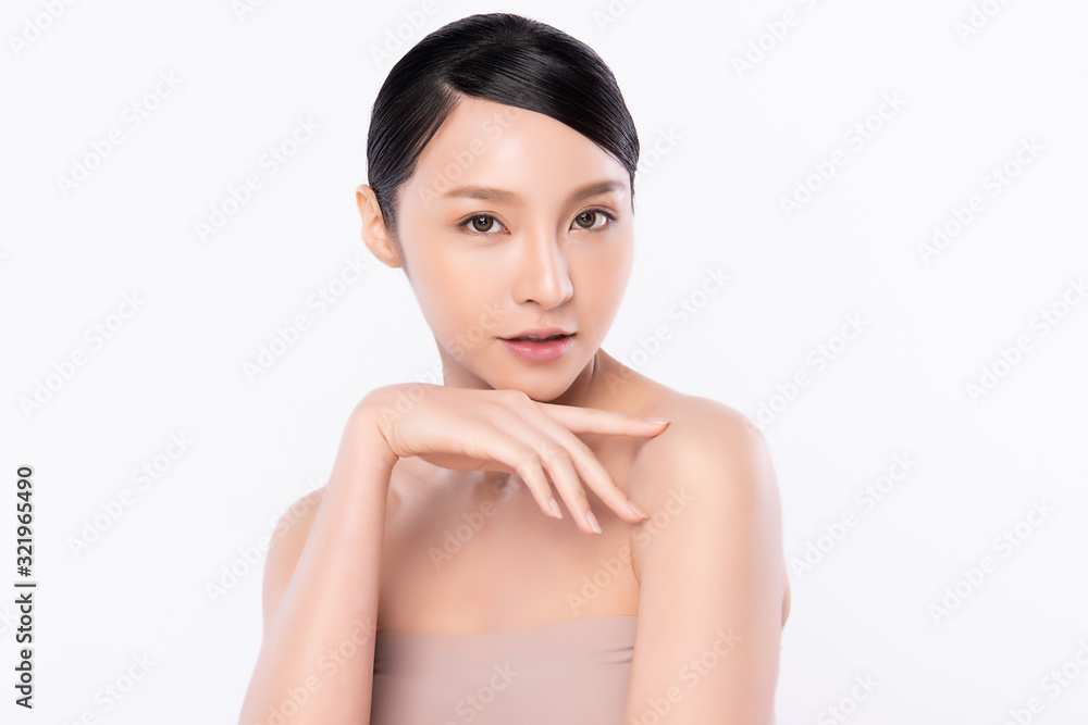 Portrait beautiful young asian woman clean fresh bare skin concept. Asian girl beauty face skincare and health wellness, Facial treatment, Perfect skin, Natural makeup, on white background,two Portrait beautiful young asian woman clean fresh bare skin concept. Asian girl beauty face skincare and health wellness, Facial treatment, Perfect skin, Natural makeup, on white background,two