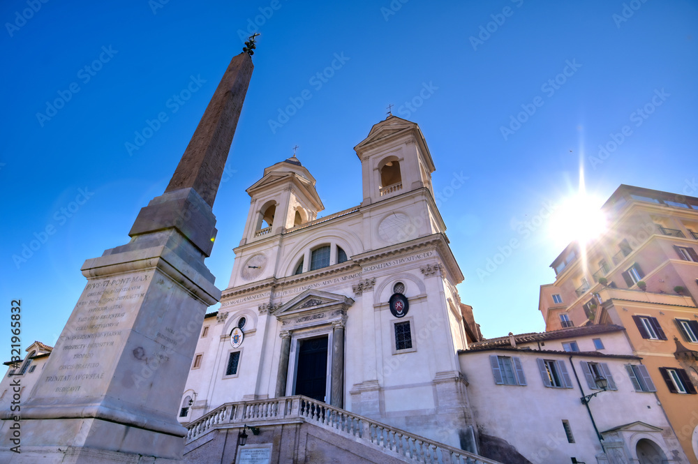The Spanish Steps and the Trinita dei Monti in Rome, Italy.