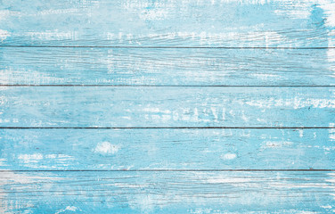 Vintage beach wood background - Old weathered wooden plank painted in turquoise or blue sea color.