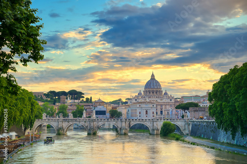 A view along the Tiber River towards Vatican City in Rome, Italy. photo