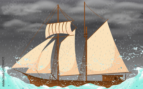 sailboat in the storm in the ocean	