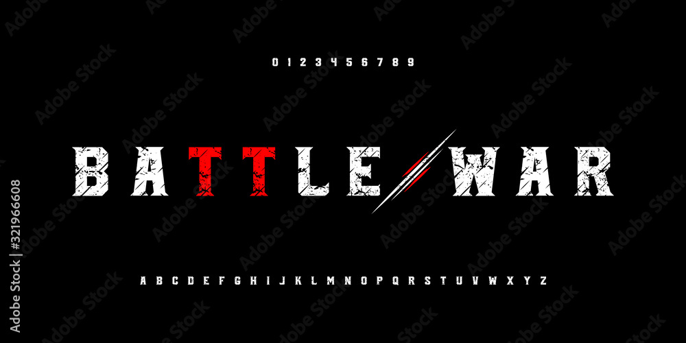 Battle War And Warrior Alphabet Fonts And Numbers Set Strong Sport And Action Typography Font Style Vector Illustration Stock Vector Adobe Stock