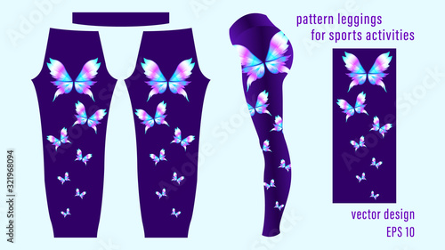 Gradient butterflies different colors, pattern black leggings.