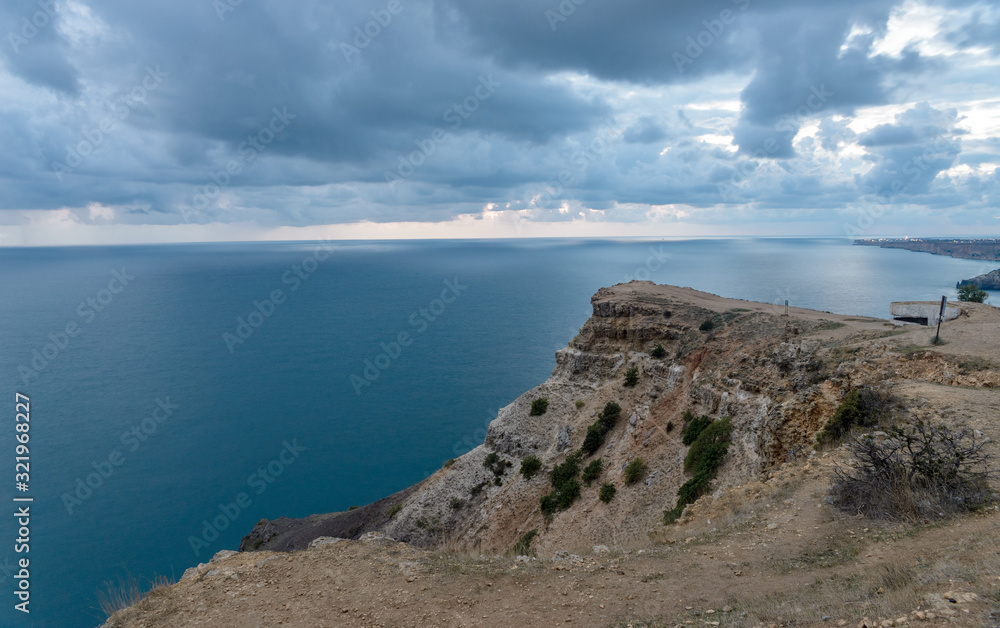 Beautiful rocky shore of the Black Sea in Crimea, Russia.