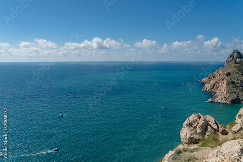 Beautiful rocky shore of the Black Sea in Crimea, Russia.