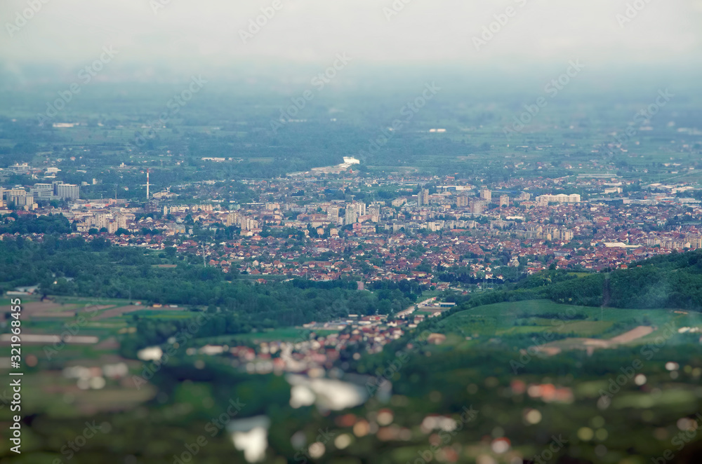 Panoramic view of Cacak city in Serbia from Ovcar mountain peak