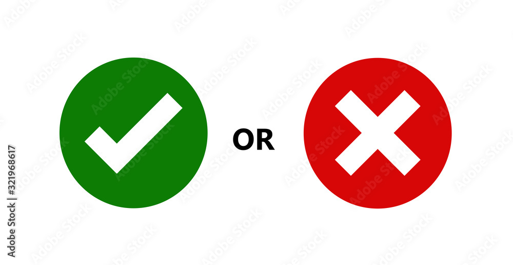Tick and cross signs. Green checkmark OK and red X icons, isolated on white background. Simple marks graphic design. symbols YES and NO button for vote, decision, approval and disapproval,vector icons Tick and cross signs. Green checkmark OK and red X icons, isolated on white background. Simple marks graphic design. symbols YES and NO button for vote, decision, approval and disapproval,vector icons