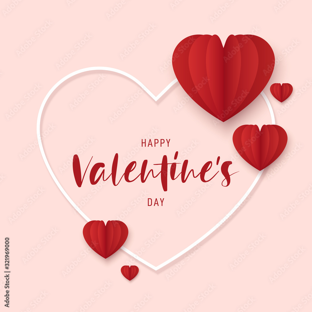Happy valentine’s day concept background decorative with red heart paper cut style