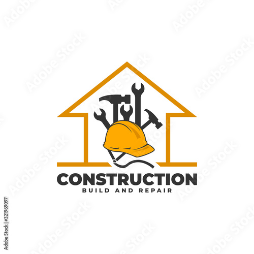 Construction Build & Repair with Home Logo Vector Icon Illustration