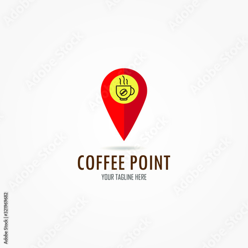 Coffee Point Logo Design with a cup of coffee and navigation mark