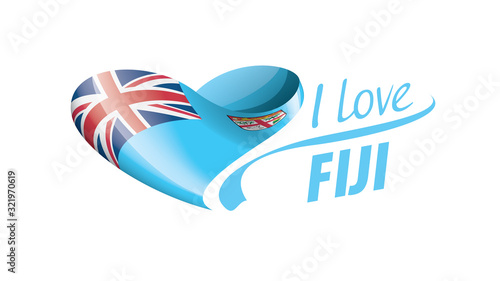 National flag of the Fiji in the shape of a heart and the inscription I love Fiji. Vector illustration