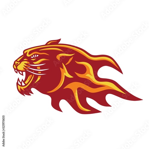Black Panther Burning Flame Head Logo  Head Mascot Sports Team Vector 