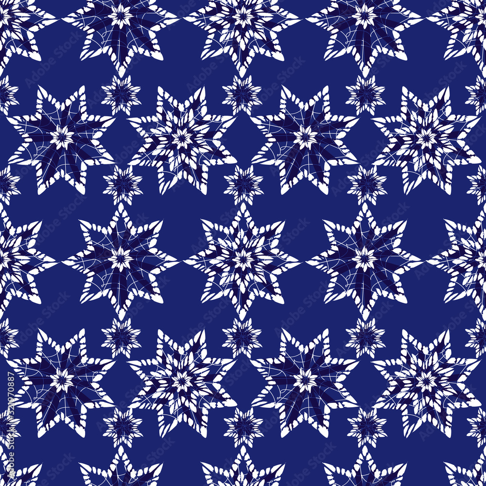 Vector blue abstract snowflake stars seamless background. Suitable for textile, gift wrap and wallpaper.