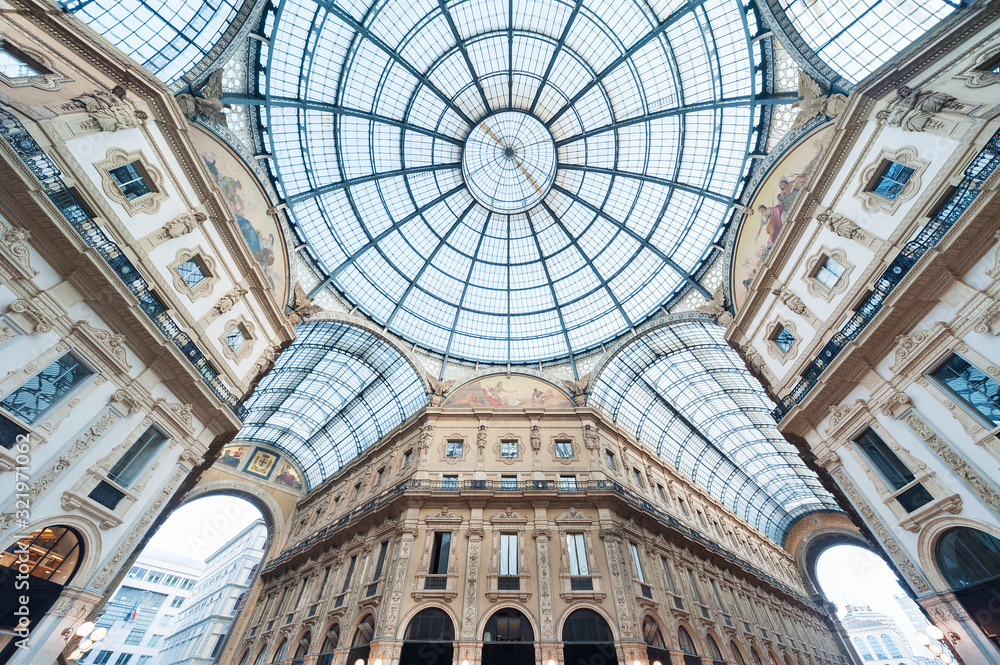 Glass dome of Galleria Vittorio Emanuele in Milan, Italy