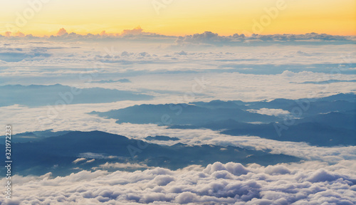 Panoramic sunrise over clouds, views on Kota Kitabalu summit in Malaysia © SasinParaksa