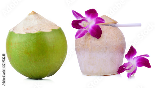 Green coconut fruit and  isolated on white background.