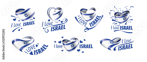 National flag of the Israel in the shape of a heart and the inscription I love Israel. Vector illustration