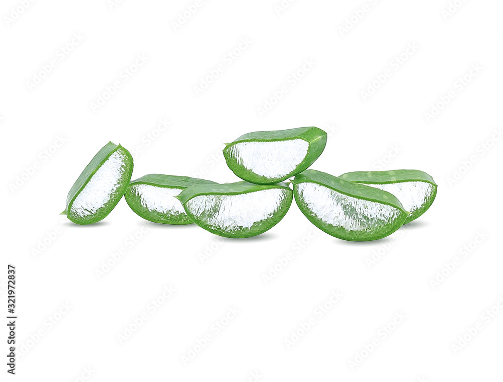 Naklejka premium fresh aloe vera leaf slices on white background