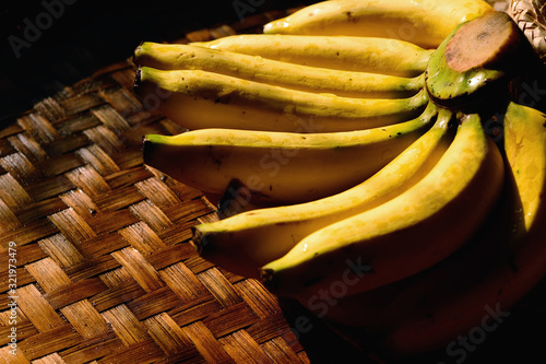 Closeup cavendish banana fruit, yellow color so fresh.