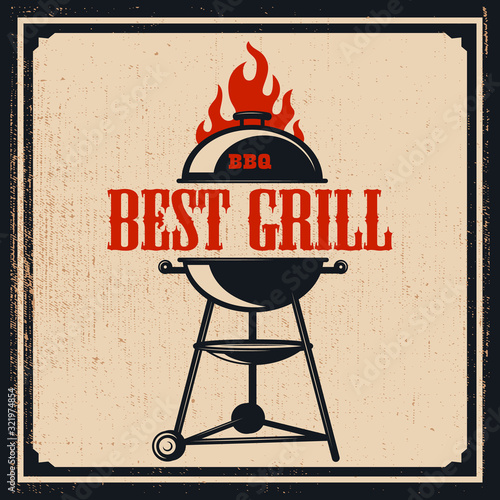 Poster template with bbq grill. Design element for card, flyer, banner, emblem. Vector illustration