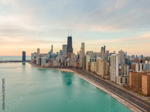 Chicago downtown buildings aerial skyline © blvdone