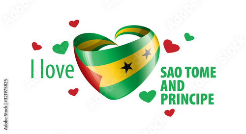 National flag of the Sao Tome and Principe in the shape of a heart and the inscription I love Sao Tome and Principe. Vector illustration