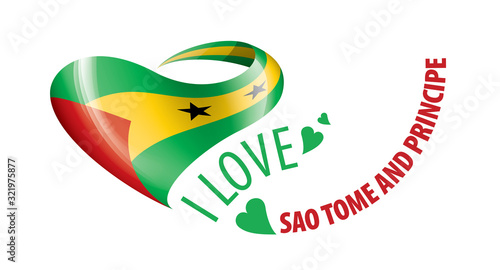 National flag of the Sao Tome and Principe in the shape of a heart and the inscription I love Sao Tome and Principe. Vector illustration