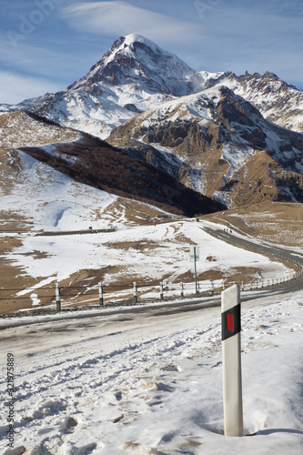 Road leading towards Mount Kazbegi Georgia 