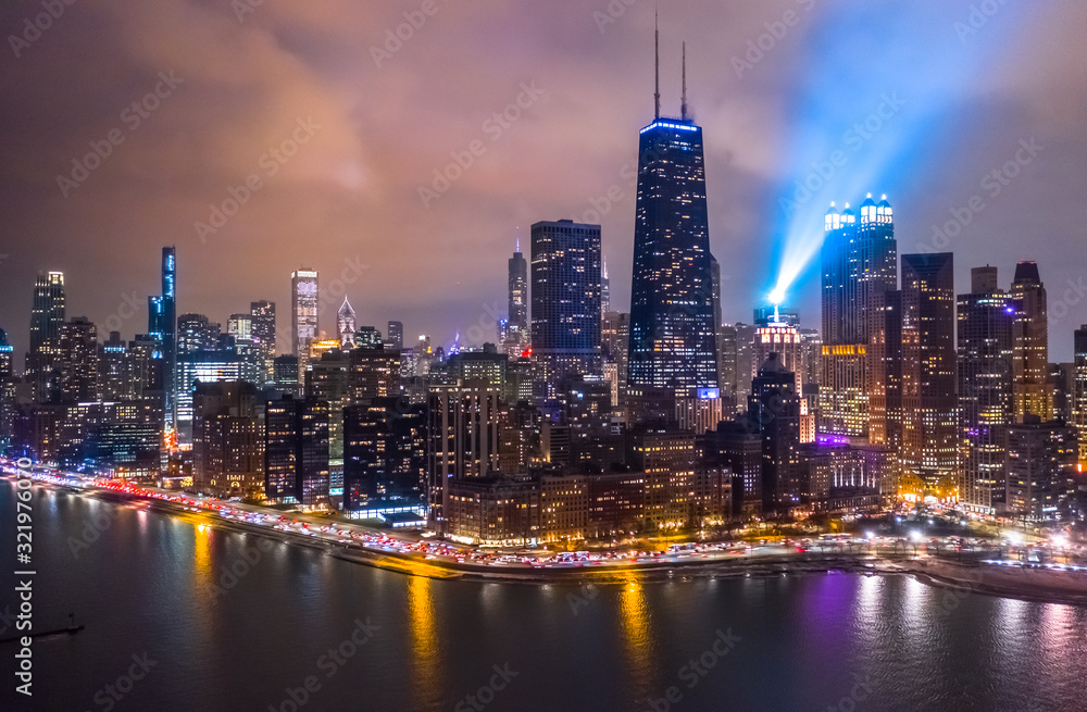 Fototapeta premium Chicago downtown buildings aerial skyline