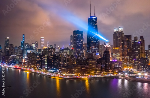 Chicago downtown buildings aerial skyline