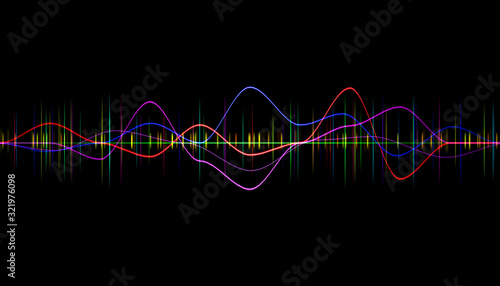 Audio digital equalizer technology, pulse musical.abstract of sound wave , light frequencies or bright equalizer . Neon colorful digital musical bar for technology concept