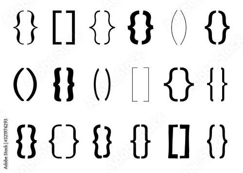 Text bracket. Vintage curly brackets symbol. Typography punctuation shapes. Vector type braces