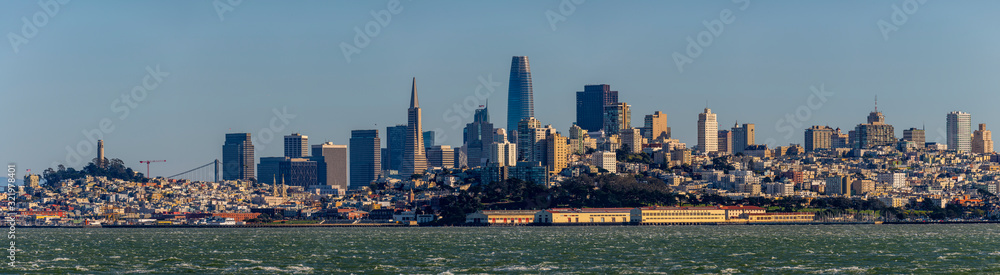 San Francisco, Ca. skyline and cityscape seen from across the water in Sausalito